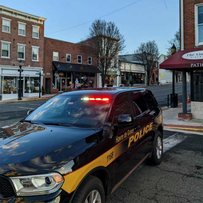 police cruiser parked downtown