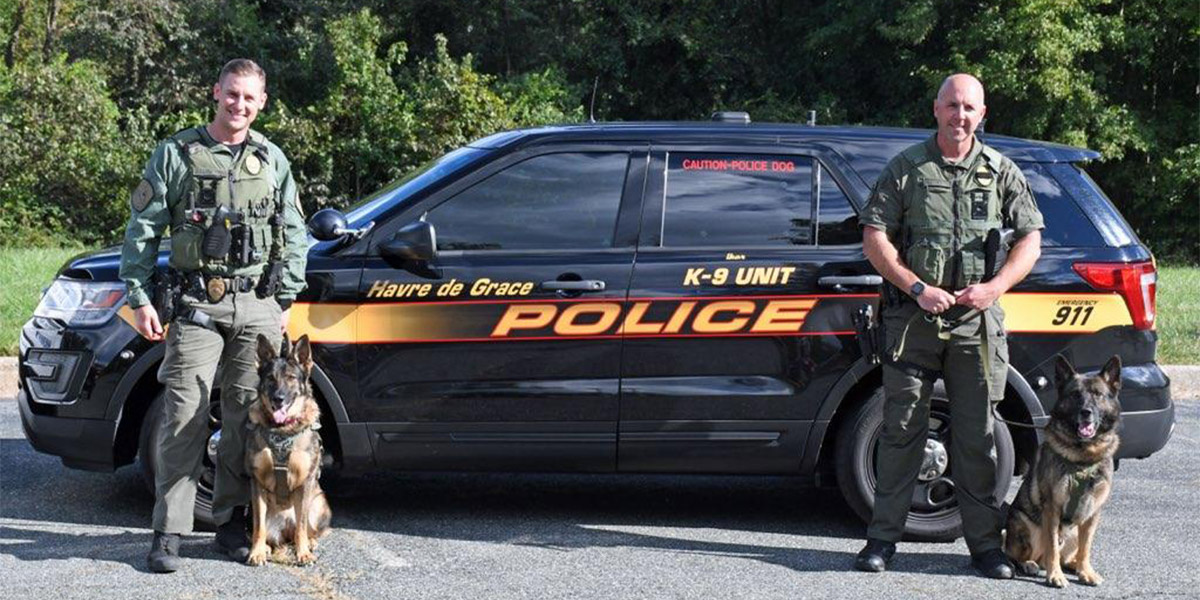 k9s with deputies standing in front of police SUV